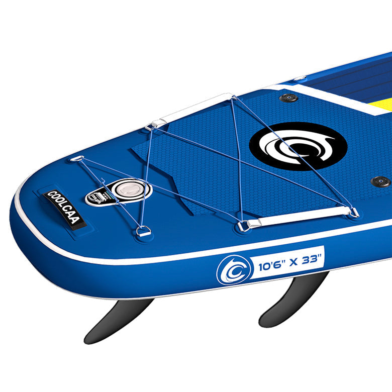 close-up of paddle board's tail fins