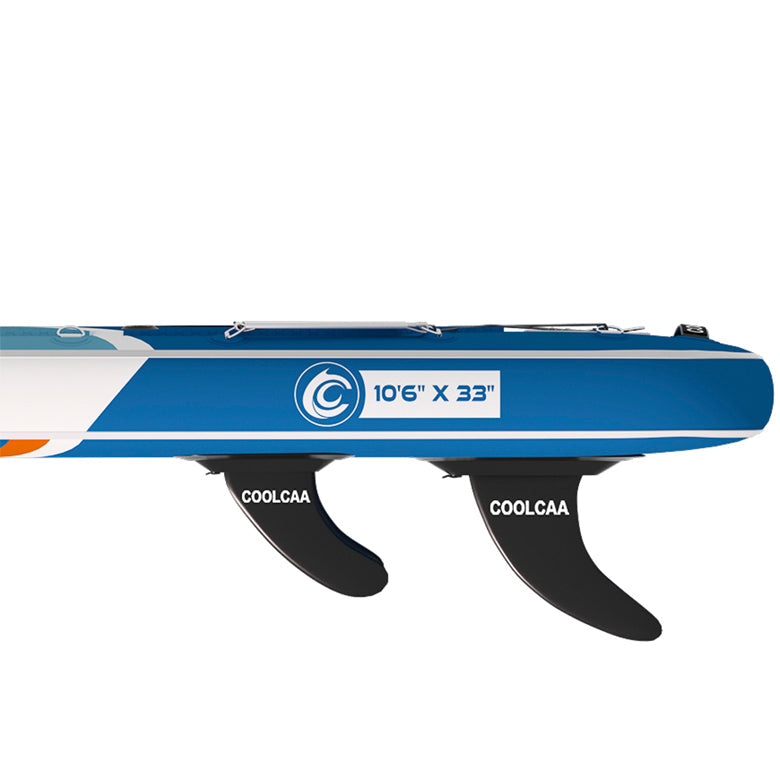 close-up of paddle board's tail fins